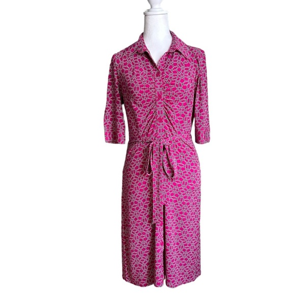 Laundry by Shelli Segal pink black white pattern button down Collared dress Sz 6 - Picture 1 of 17